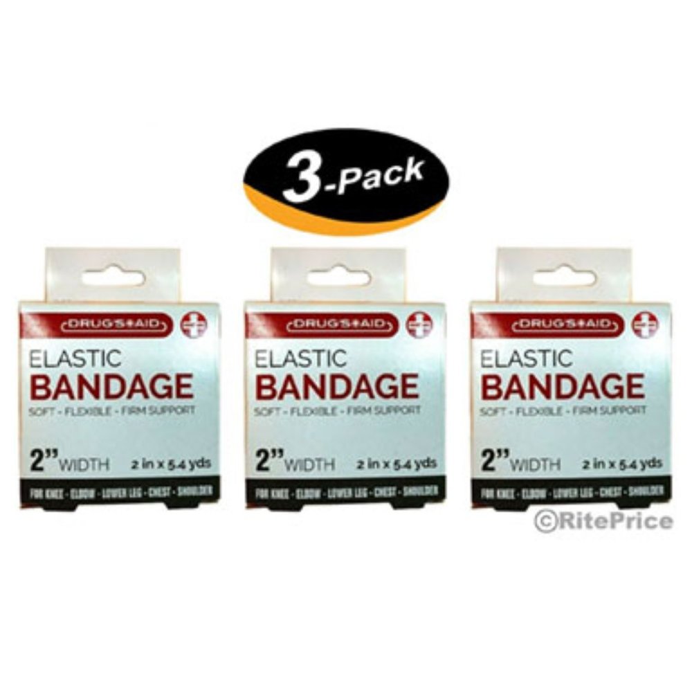 2" Elastic Sports Body Wrap Drug & Aid Self -Closure First Aid Bandage (3 Pack)